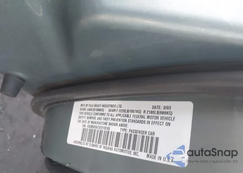 2003 Subaru Legacy L/L W/Special Edition Package z USA, uszkodzony, nr VIN 4S3BE635737213740